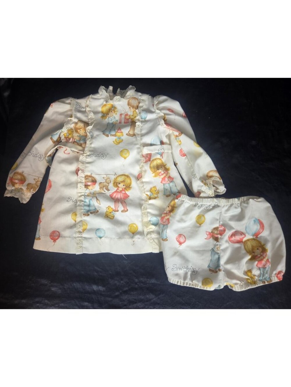 Vintage Handmade Birthday Outfit 2 Piece Toddler 2T Ruffles, Balloons Party